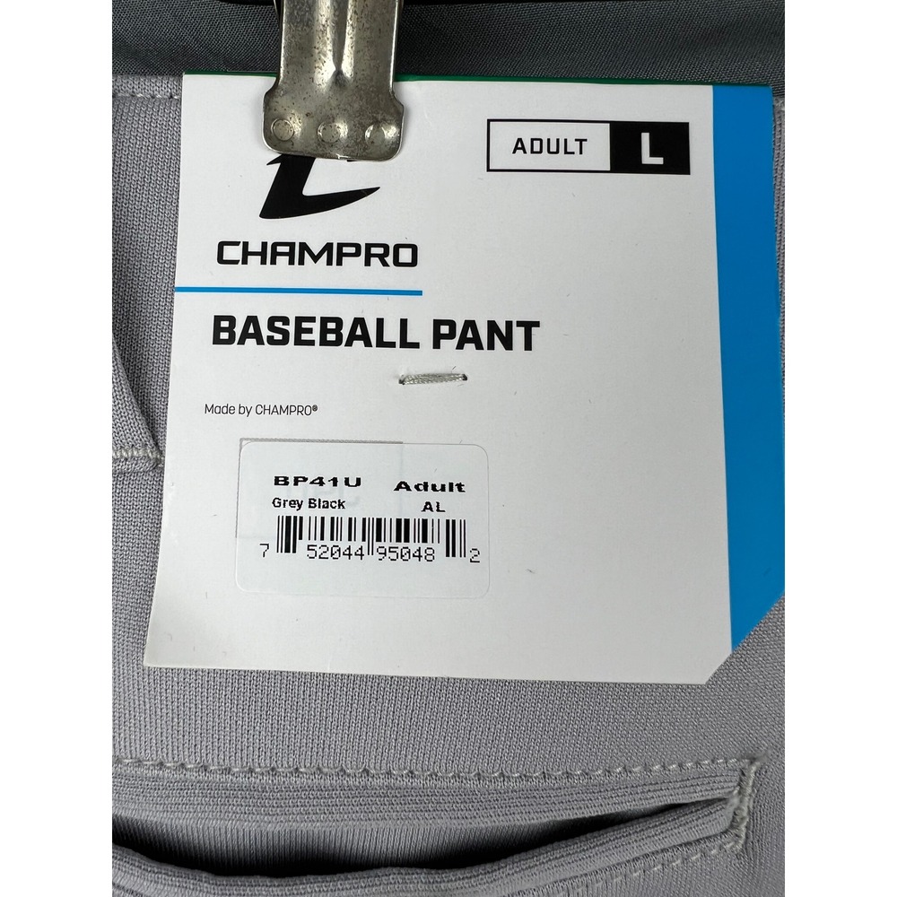 Champro MVP Open Bottom Baseball Pants Mens L Grey Black NWT BP41U Piped Stripe - Picture 7 of 13